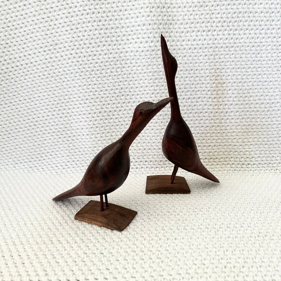 Mid Century Modern MCM Teak Pair Bird Standing Perched Figurines 7.5" 10" - Picture 7 of 8
